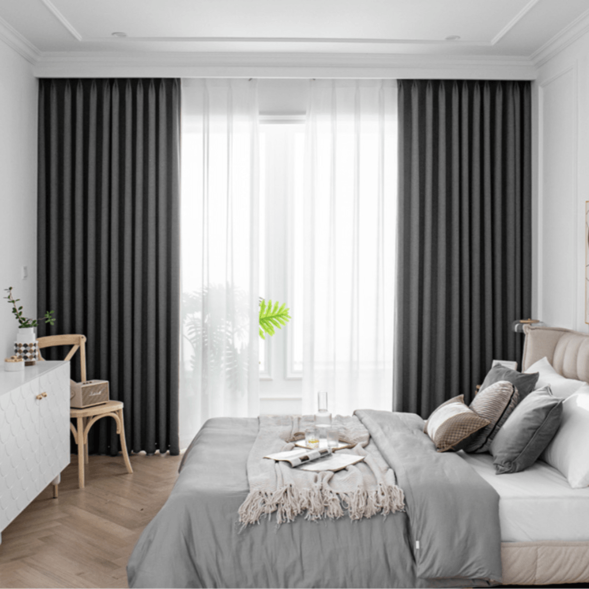 TRANQUIL EDOECLIOSE Triple-Layer Linen-Cotton Blackout Curtains - Home Curtains