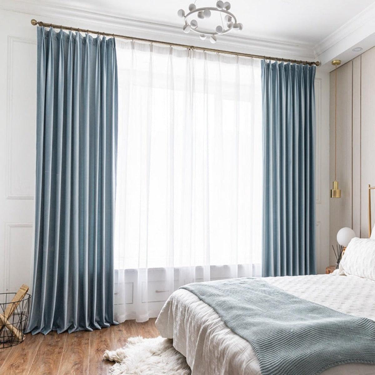 SILKMAJESTY VELVET DELIGHT AZURE Blackout Curtains - Home Curtains