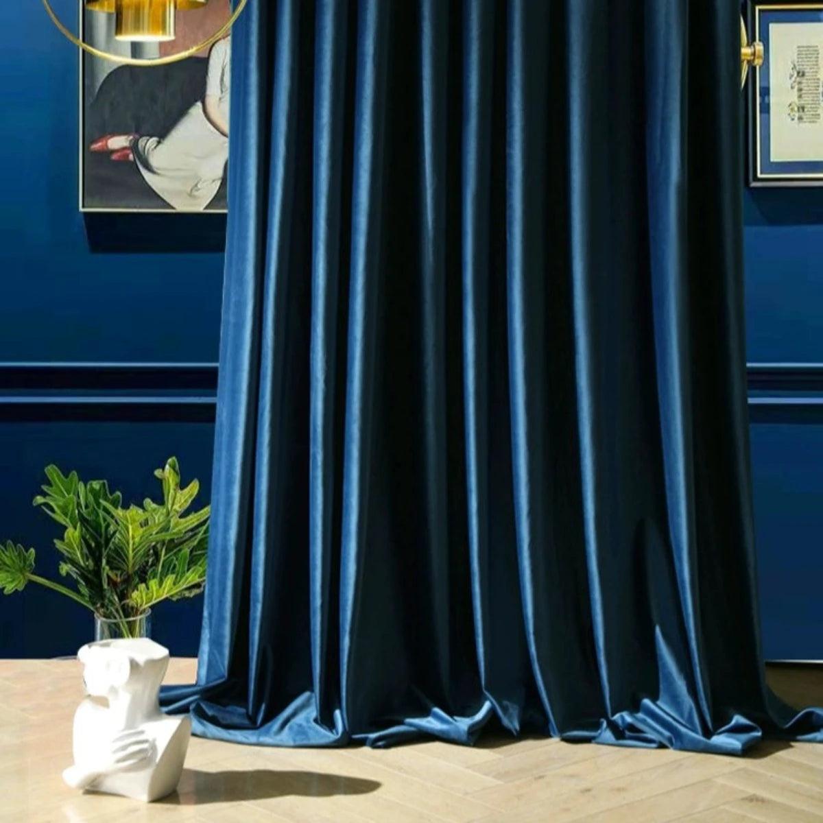 VELVETYWHISPER FLANNELLUXE BLUE Velvet Blackout Curtains - Home Curtains